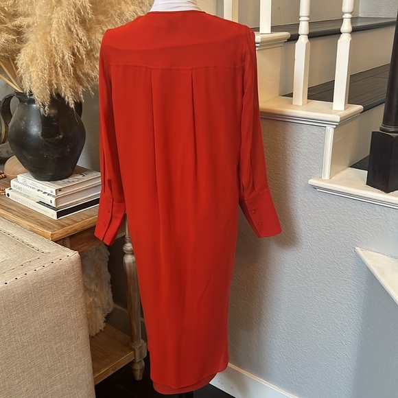 Club Monaco Long Sleeve Red Silk Shirt Dress Size 2 - Picture 6 of 8